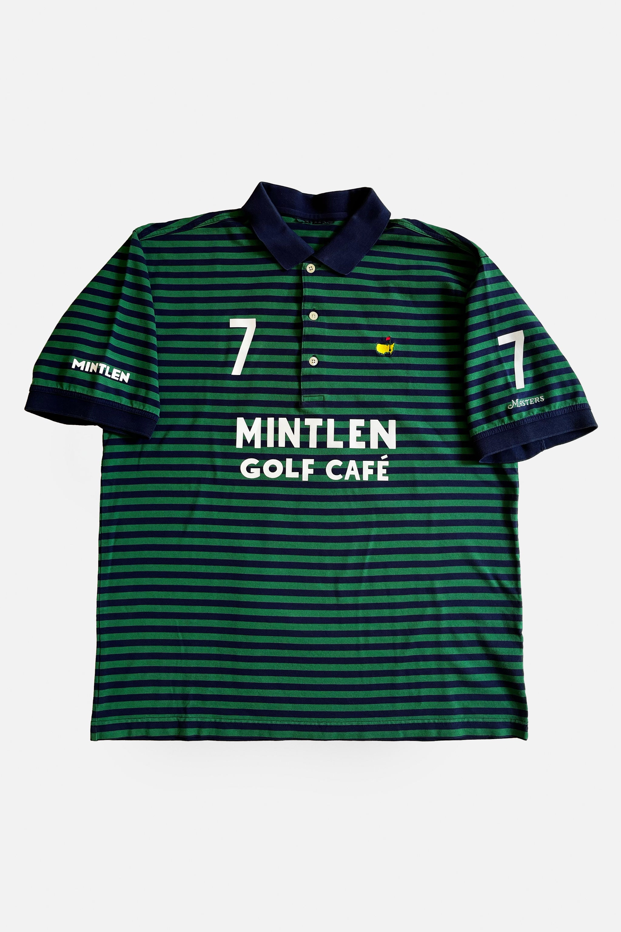 KOEPKA No. 7 Golf Jersey – Mintlen Golf Café – Azalea Green and Navy Blue Stripes | 1 of 18