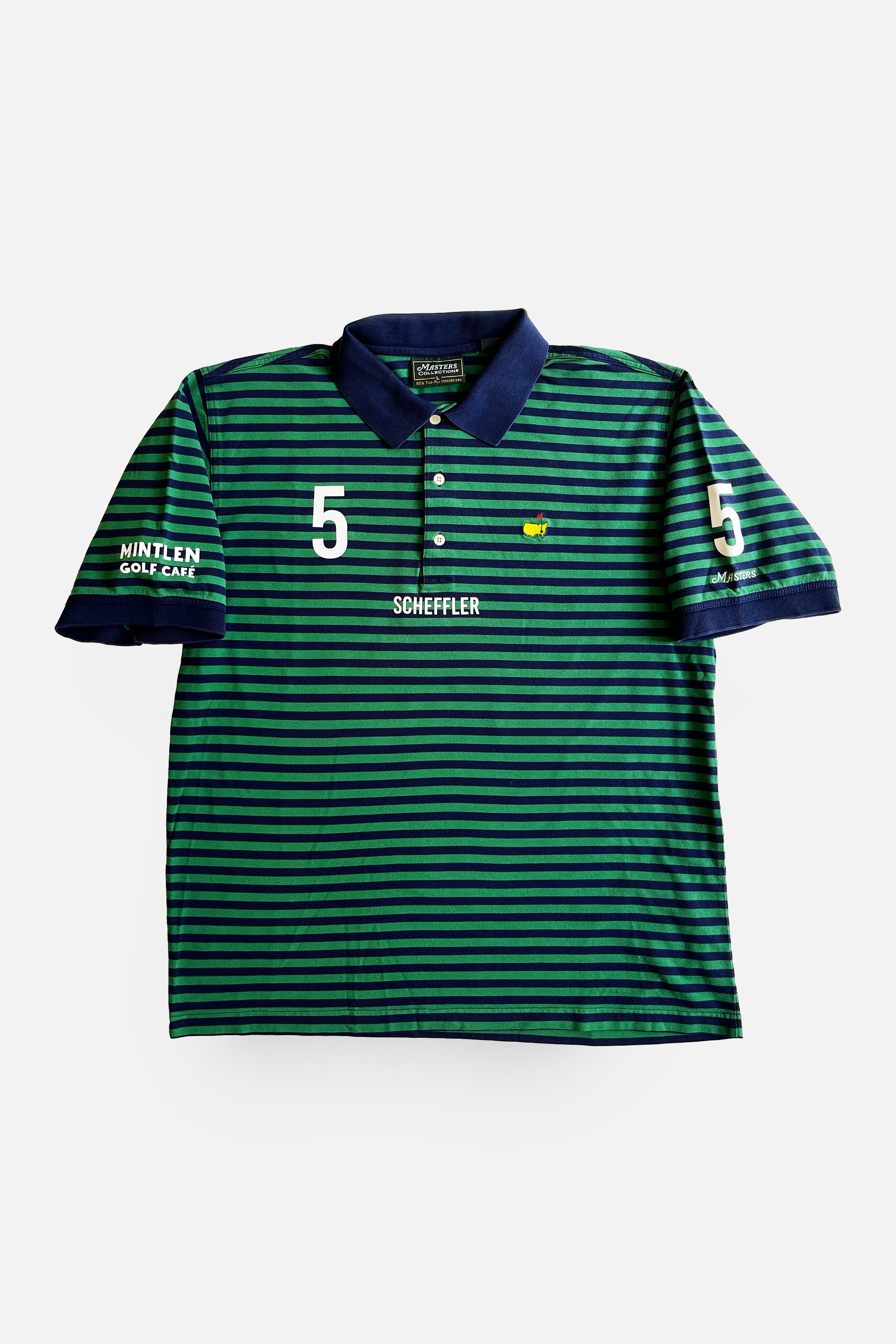 SCHEFFLER No. 5 Golf Jersey – Mintlen Golf Café – Azalea Green and Navy Stripes | 8 of 18