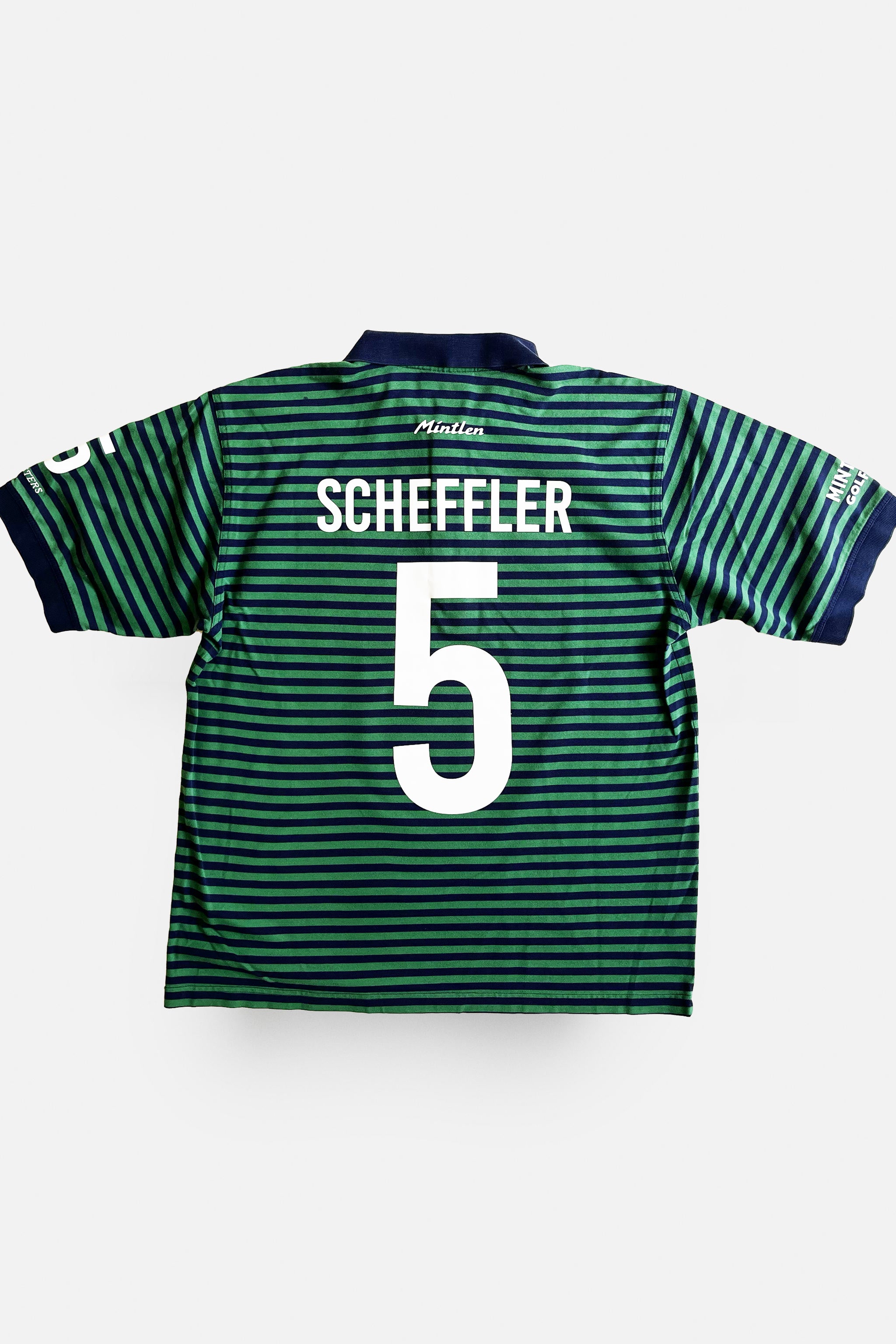 SCHEFFLER No. 5 Golf Jersey – Mintlen Golf Café – Azalea Green and Navy Stripes | 8 of 18