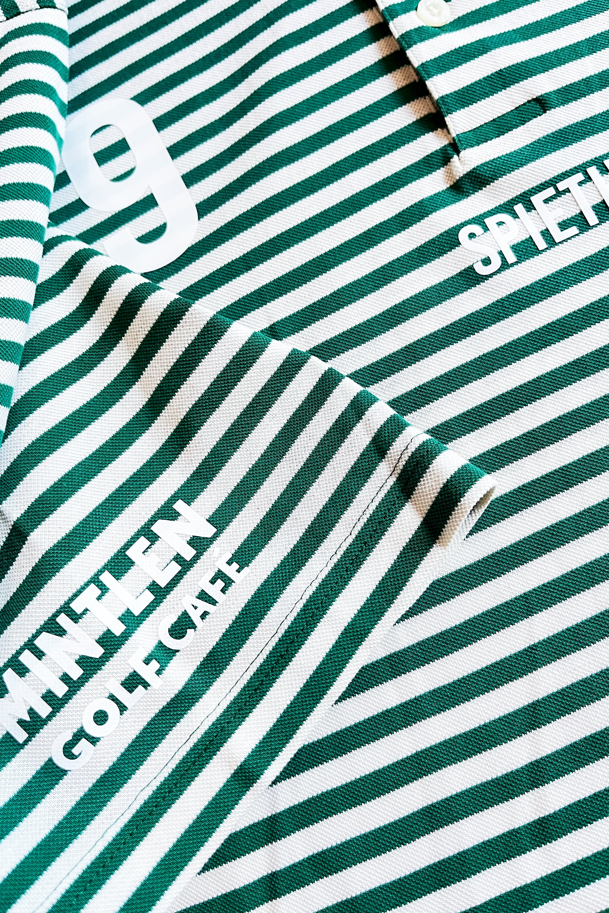 SPIETH No. 9 Golf Jersey – Mintlen Golf Café – Azalea Green and White Stripes | 17 of 18