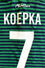 KOEPKA No. 7 Golf Jersey – Mintlen Golf Café – Azalea Green and Navy Blue Stripes | 1 of 18
