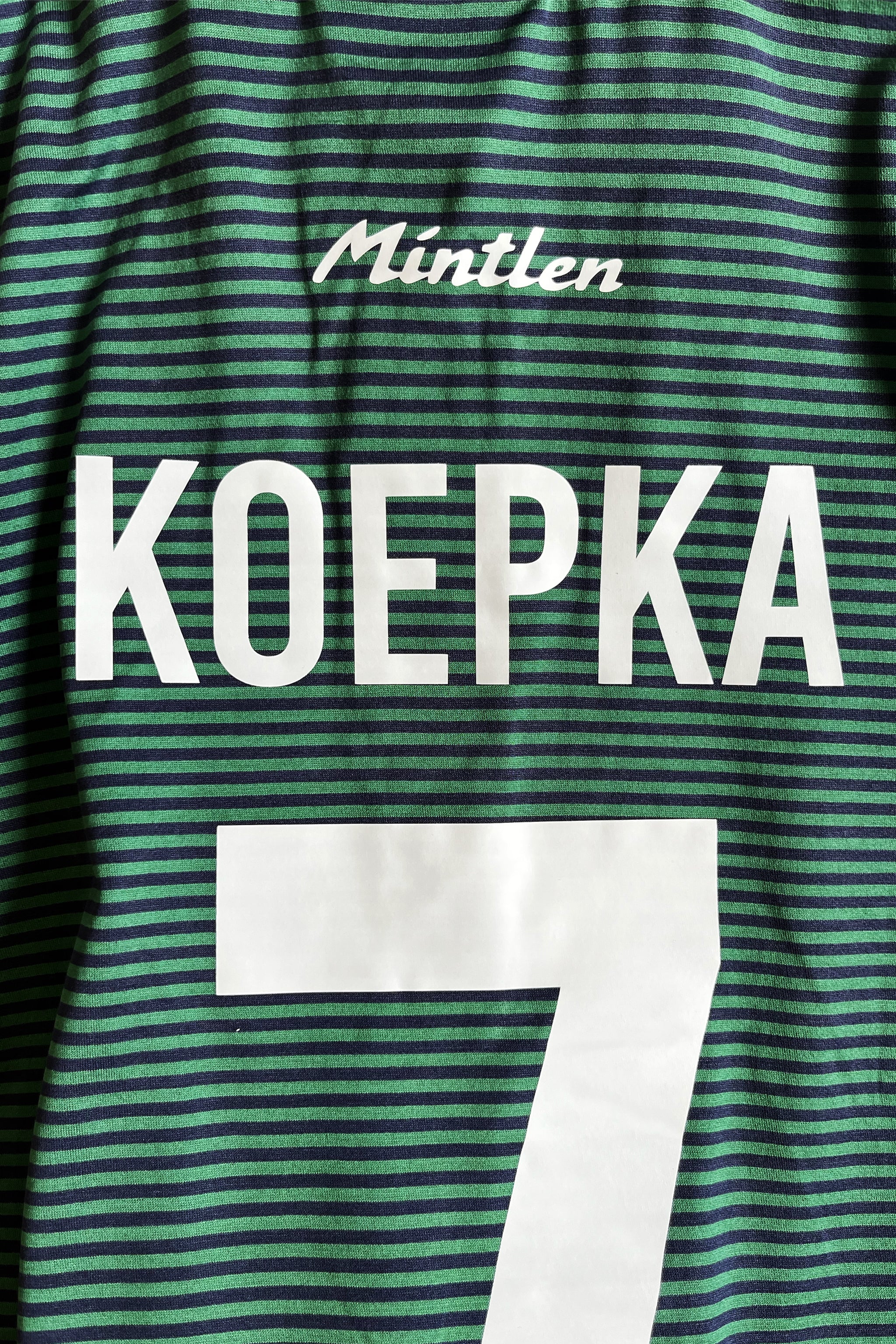 KOEPKA No. 7 Golf Jersey – Mintlen Golf Café – Azalea Green and Navy Stripes | 7 of 18