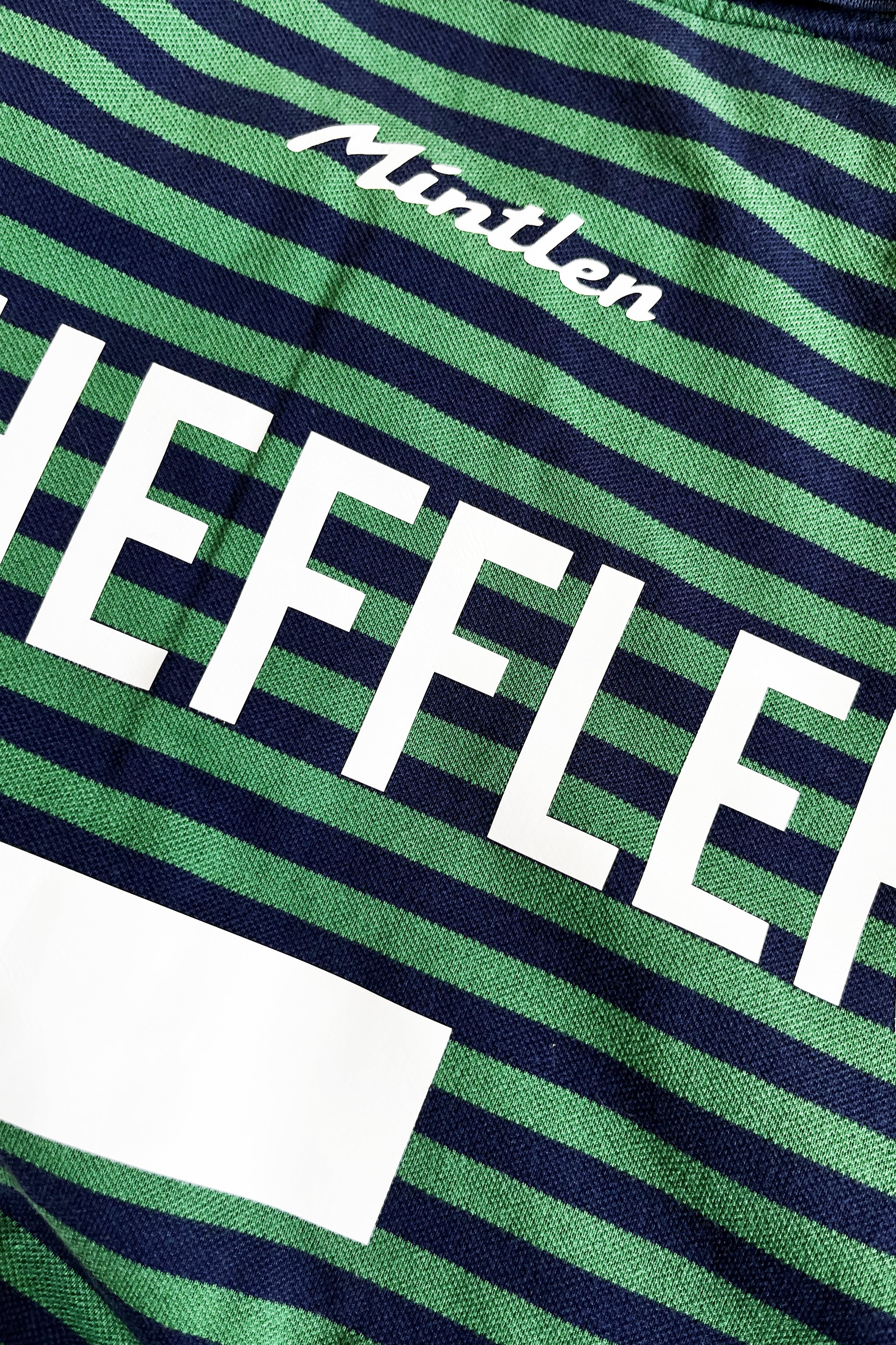 SCHEFFLER No. 5 Golf Jersey – Mintlen Golf Café – Azalea Green and Navy Stripes | 8 of 18